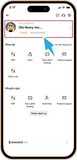 Bước 2: Ấn chọn vào mục Tên tài khoản.